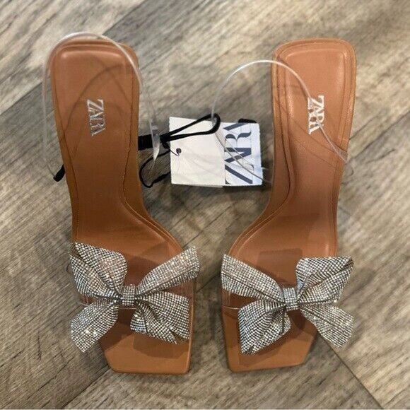 ZARA Embellished Bow Heels NWT – Vinyl Sandals with Rhinestone Detail, SZ 8 & 10 - Picture 13 of 16